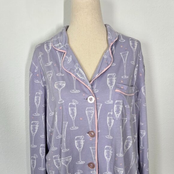 PJ SALVAGE champagne glasses collar top pajamas Sz L - Picture 2 of 8